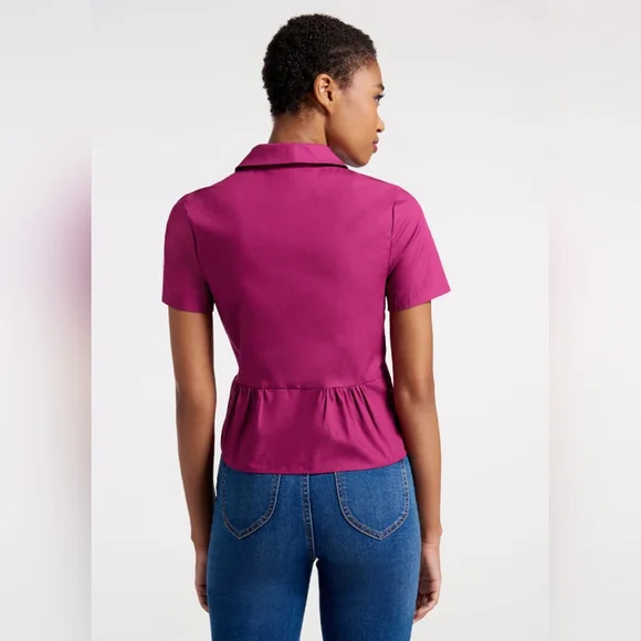 NWT Raspberry Peplum Cotton Blouse - Picture 2 of 4
